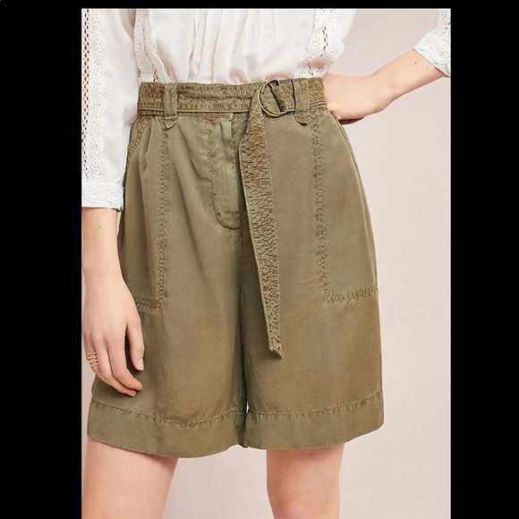 Anthropologie Pants - NWT By Anthropologie Army Green Belted Bermuda Shorts